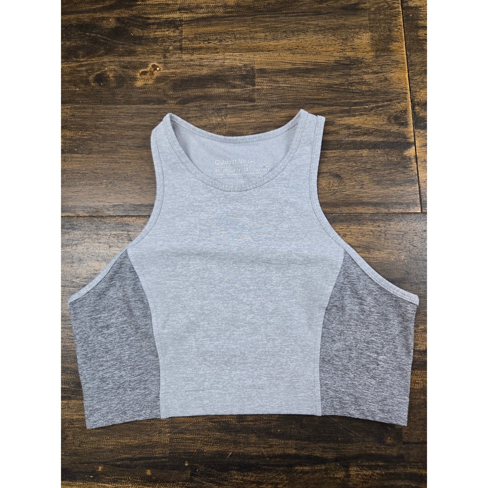 Outdoor Voices Womens Grey TechSweat High Neck Racerback Crop Tank Top Large‎